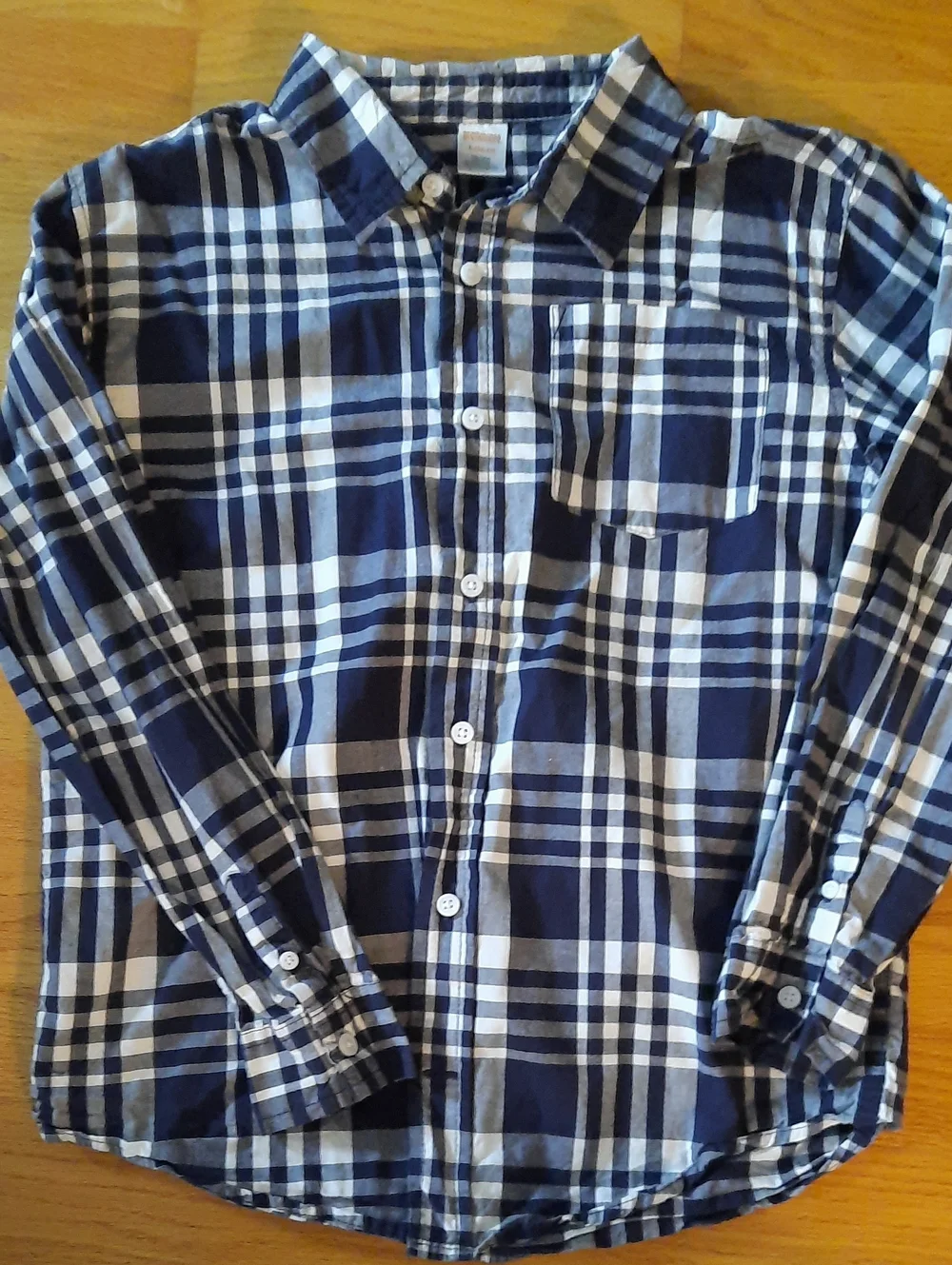 L 10 - 12 Gymboree Navy and White Plaid Button-Down Shirt Cotyon Vintage 2014
